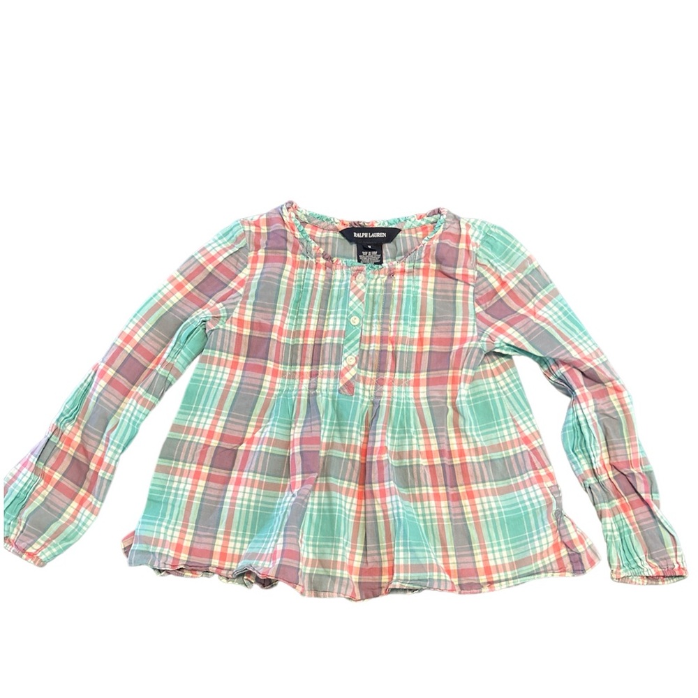 Ralph Lauren Long Sleeve Pastel Plaid Blouse Size 5